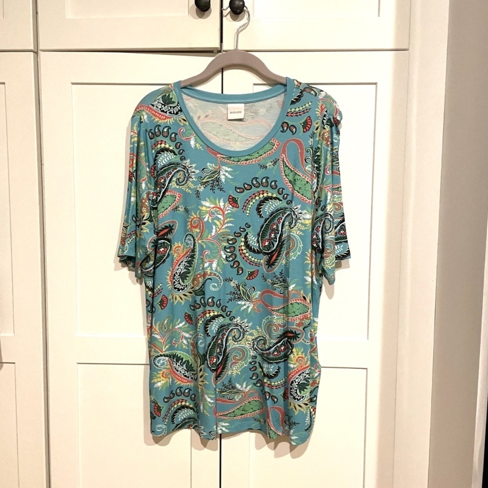 Blue Paisley Pattern Short Sleeve Top - German Brand Madeleine Size XL